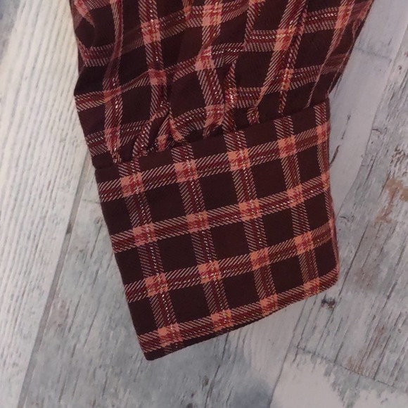 TREASURE & BOND Button Front Long Sleeve Top Brown York Plaid Medium - Picture 8 of 9